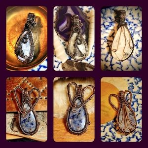 2 Supr-Stunning,Pear-ShapedCopper -WrappedPendants.Moonstn&Sodalite
